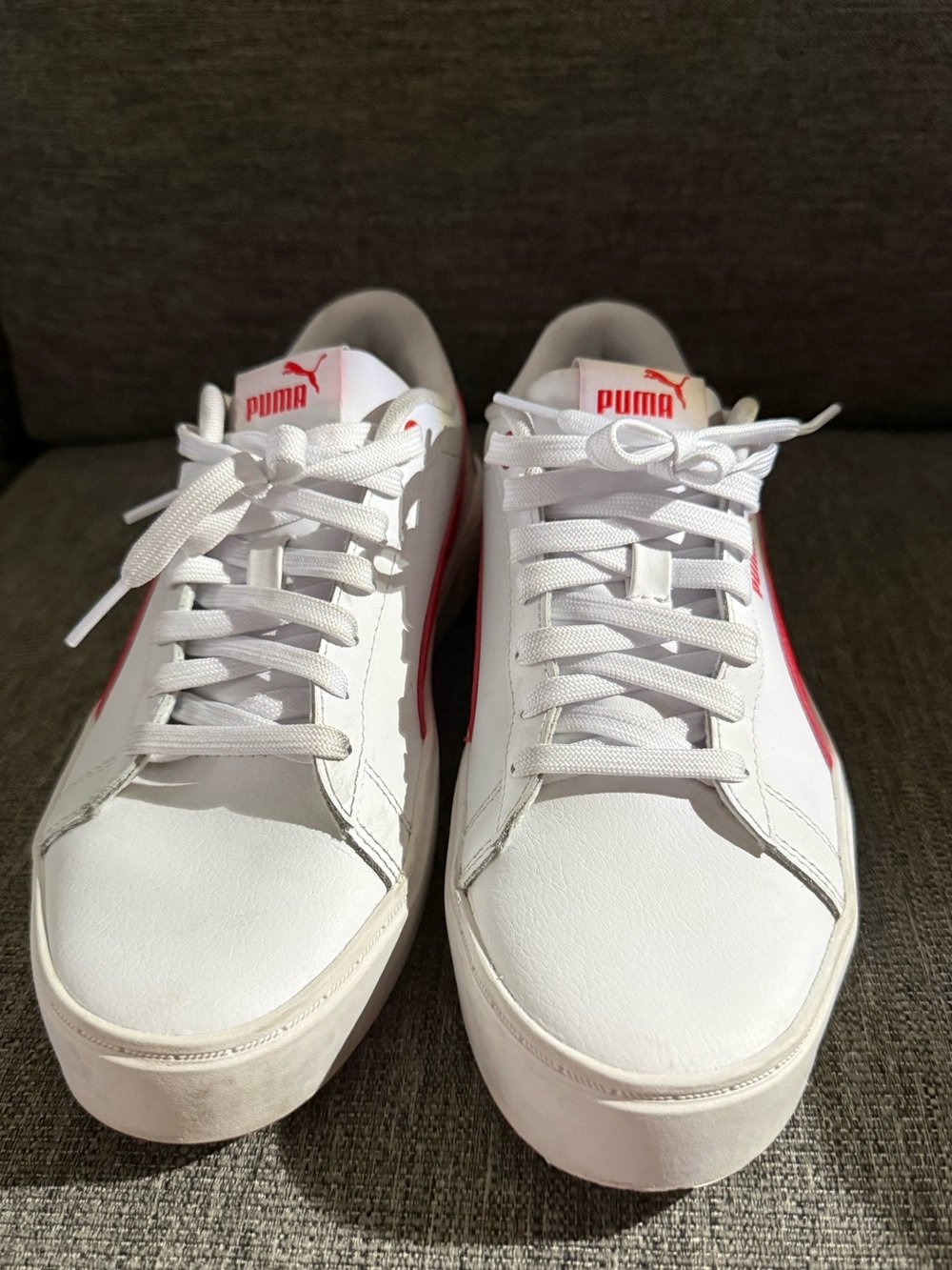 Puma White Sneakers with Red Logo